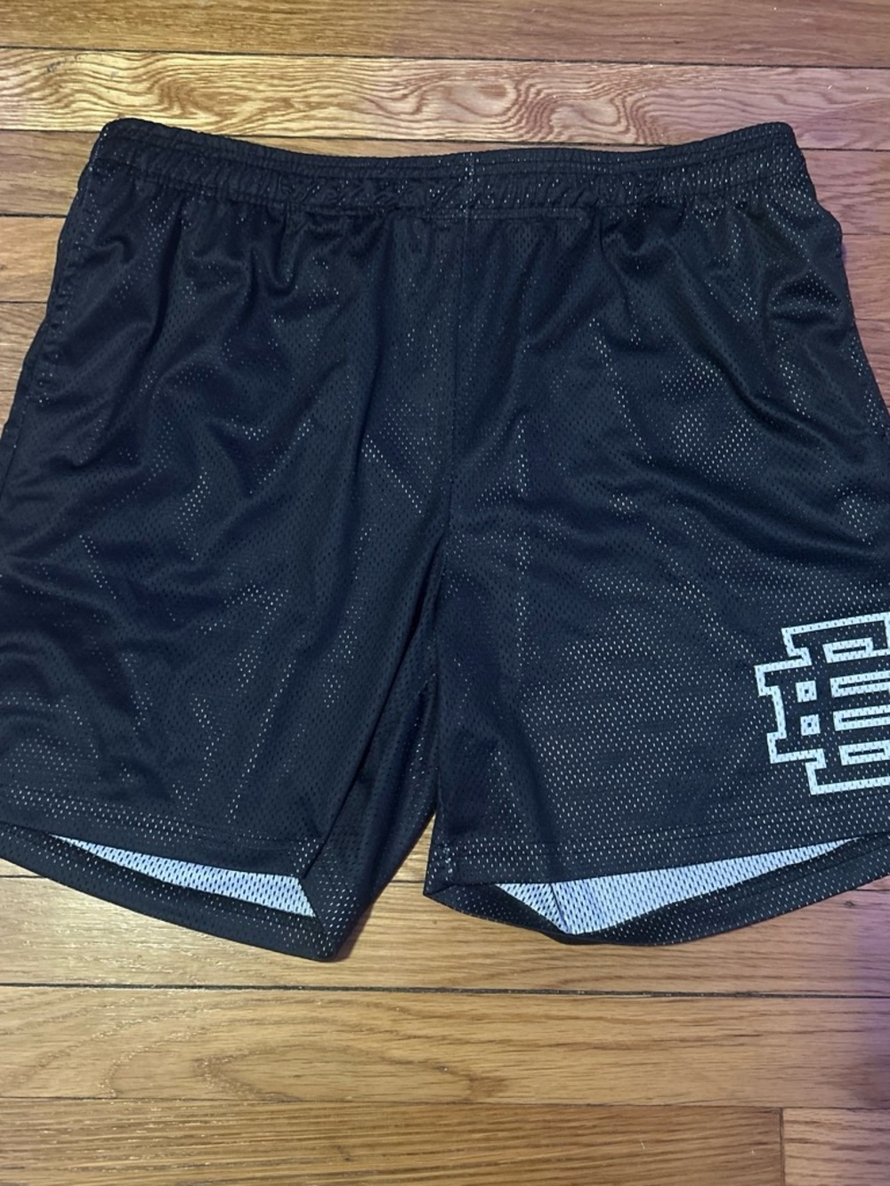 Eric Emanuel Black Mesh Athletic Shorts with White Logo Trim